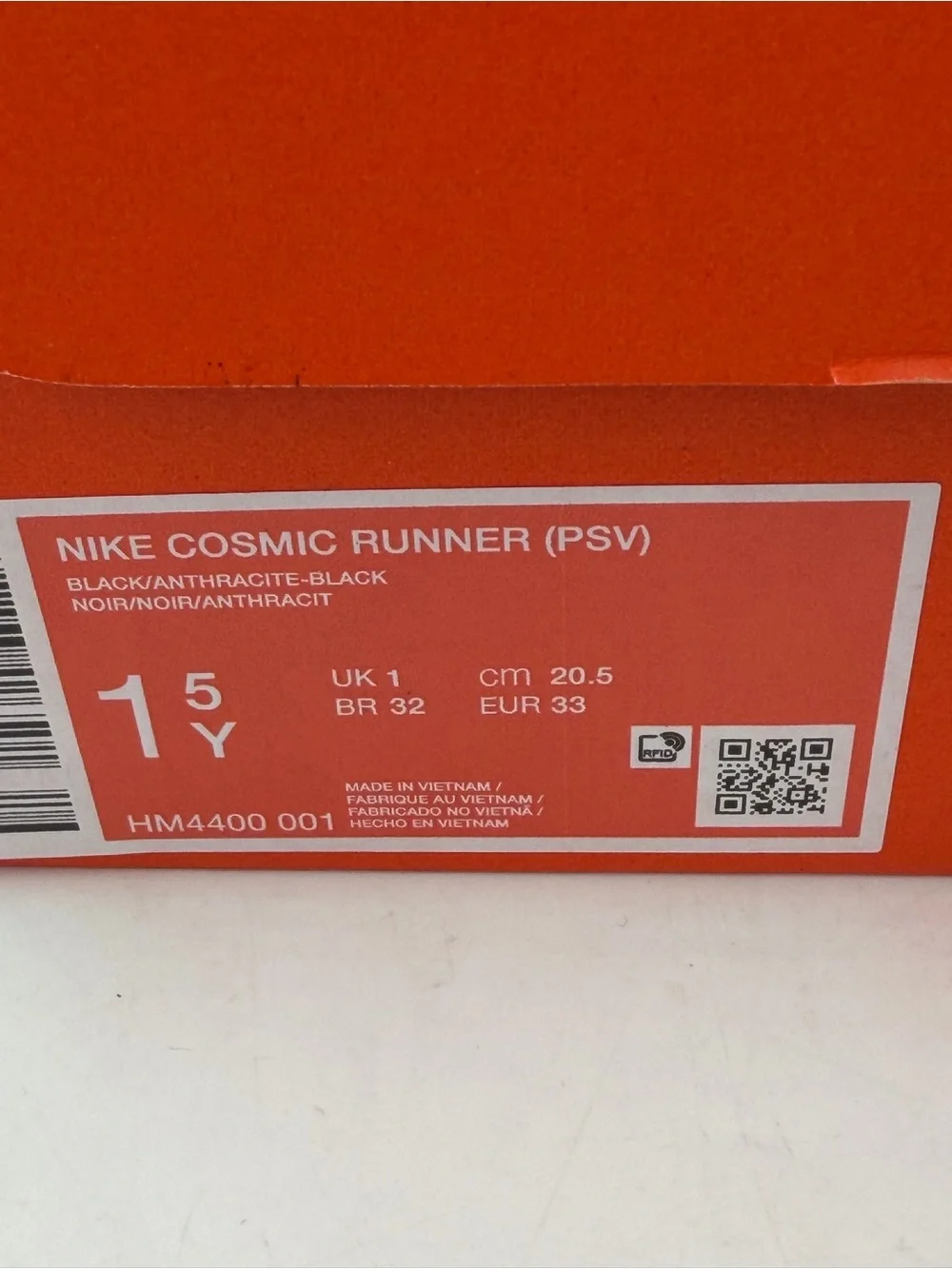 Nike Kid’s Triple Black Cosmic Runner Sneakers -SZ 1.5 Youth- Shoes Hook & Loop